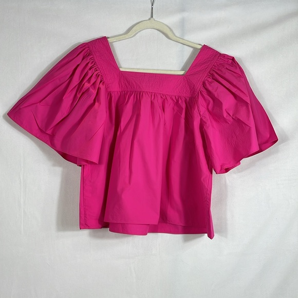 Rhode Fuscia Pink Flutter Sleeve Top M 100% Cotton EUC Like New - Picture 3 of 9